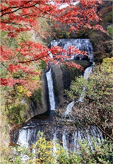 紅葉と袋田の滝